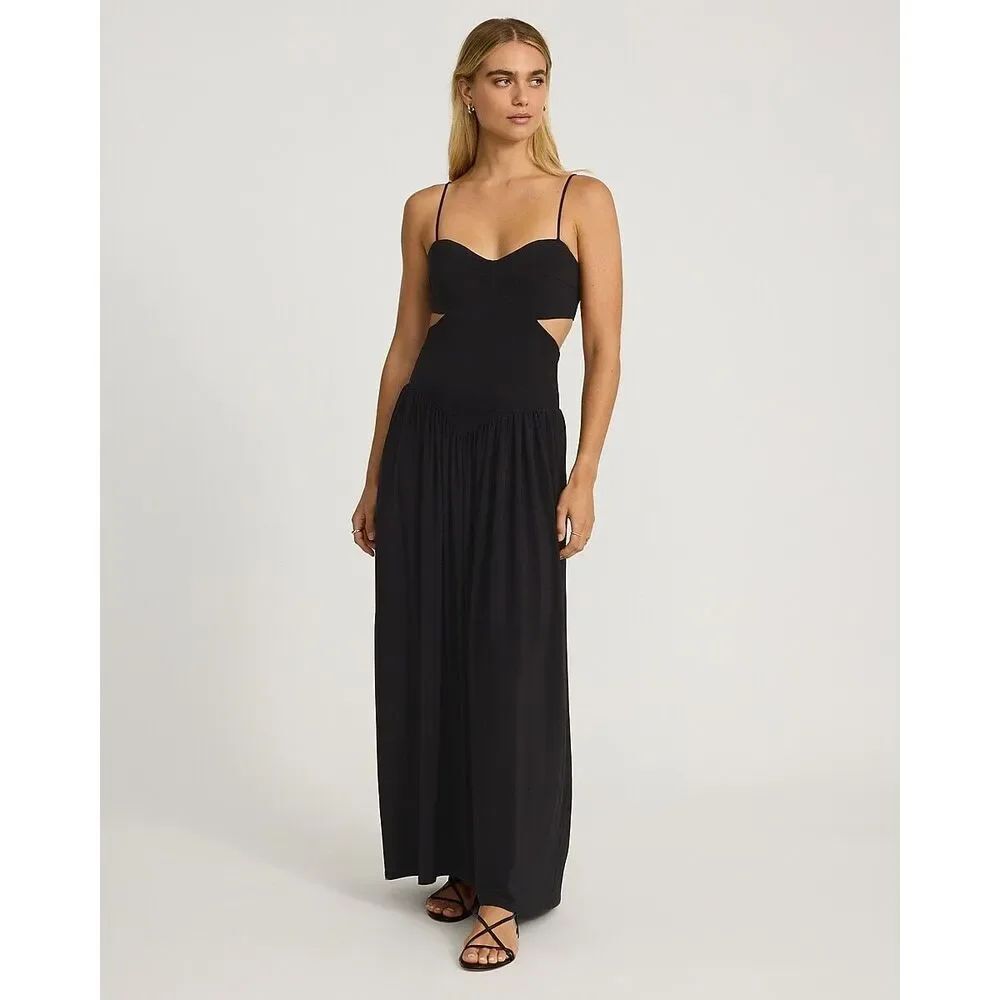 NWT Express Black Cutout Maxi Dress Small Sweetheart Corset Open Back NEW